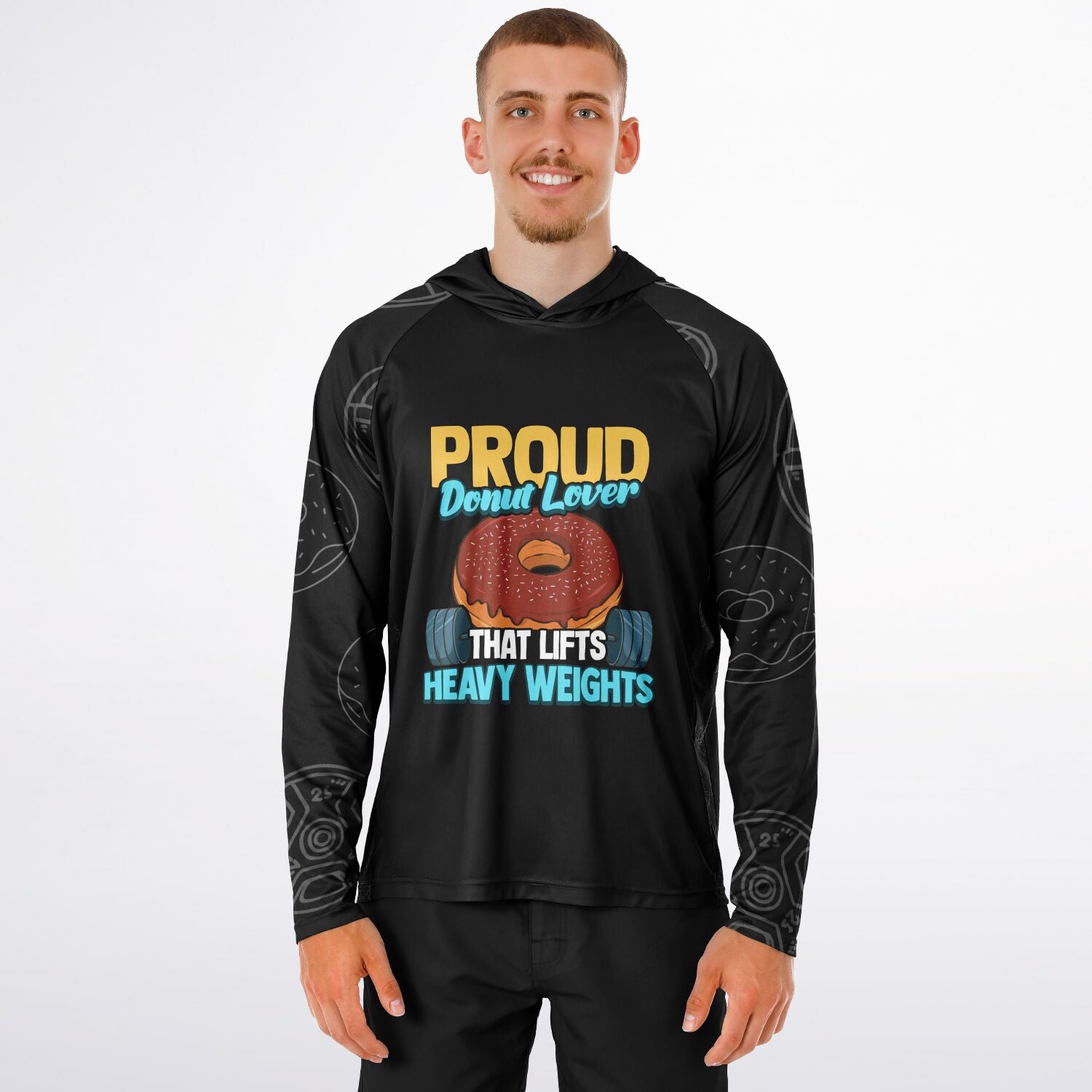 Men's Long Sleeve Hooded Performance Proud Donut Lover Who Lifts Heavy Weights