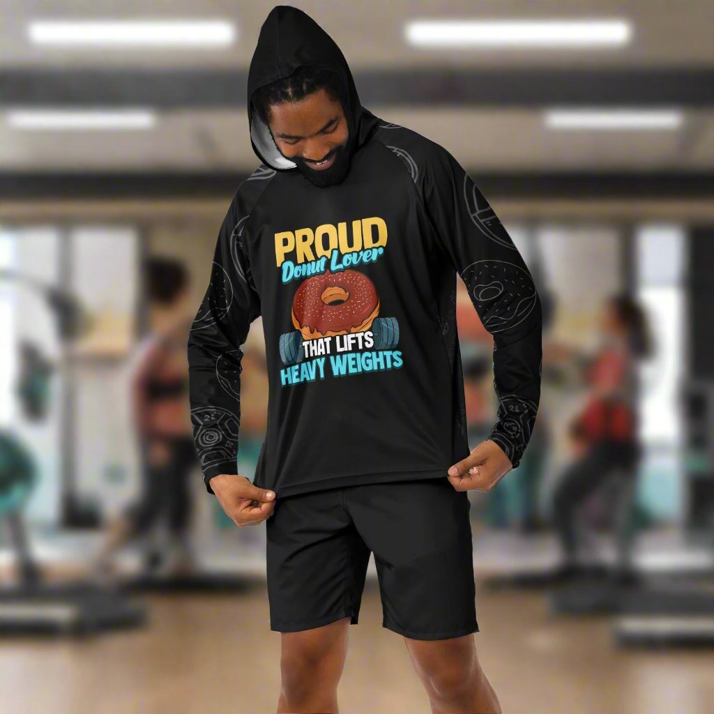 Men's Long Sleeve Hooded Performance Proud Donut Lover Who Lifts Heavy Weights